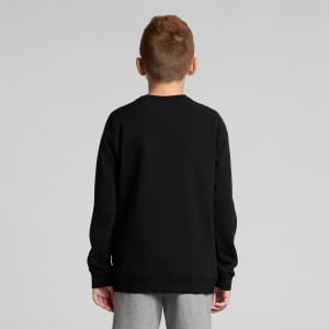 A black jumper for youth, featuring long sleeves and a simple design, seen from the back.