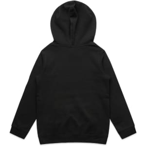 A black hoodie with a spacious hood and long sleeves, featuring a simple design and no visible logo.