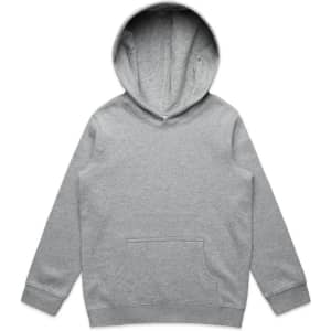 A grey hoodie featuring a drawstring hood and a front pocket. The garment has a casual, comfortable design.