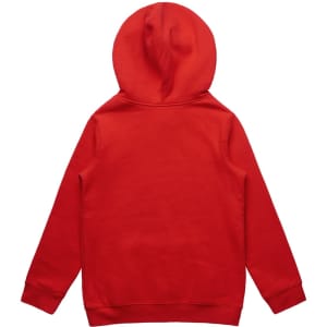 A red hoodie with a hood, featuring long sleeves and a simple design. The back is plain without any logos.