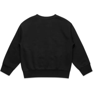 A black jumper featuring a crewneck design and long sleeves. It has a solid back and no visible logos.