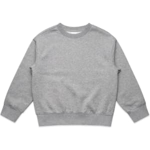 A grey jumper with a round neck and long sleeves. The design features a ribbed hem and cuffs.