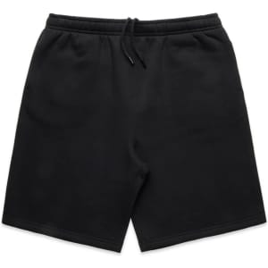 Black youth track shorts featuring an elastic waistband and a logo. Suitable as casual or athletic wear.