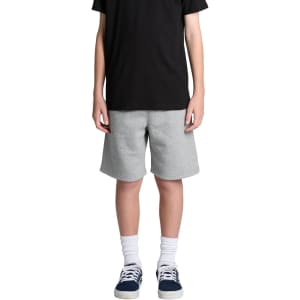 Youth Relax Track Shorts in heather grey, featuring a casual style and an elastic waistband. Includes a logo detail.