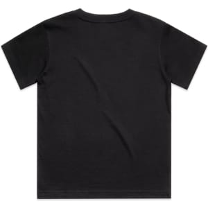 A black kids' classic tee featuring short sleeves and a simple design. It has a logo on the back.