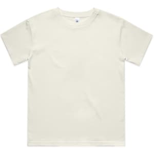 A light green kids' classic t-shirt with a round neck and short sleeves. It features a logo on the label.
