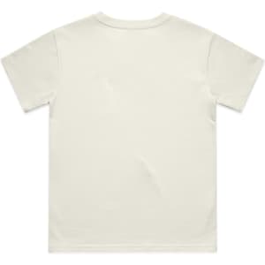 A plain cream-coloured children's t-shirt with a round neckline and short sleeves.