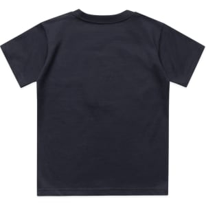 A kids' classic tee in dark grey, featuring a solid back and a simple design. It includes a logo.