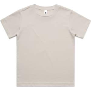 A light beige youth classic t-shirt with a simple design and a small logo on the label.