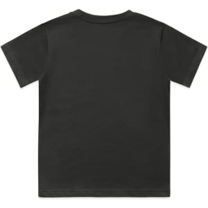 A black youth classic tee with a plain back design and short sleeves. It features a logo on the neckline.