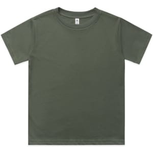 A green youth classic tee with a simple design and a logo, featuring short sleeves and a round neckline.