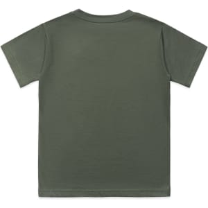 A green youth classic tee with a plain back and short sleeves. It features a logo.