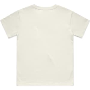 A plain white youth classic tee with a crew neckline and short sleeves, featuring a logo on the back.