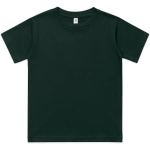 A green youth classic tee with a crew neckline and short sleeves. The shirt features a logo on the label.