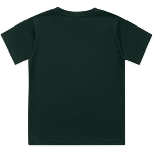 A plain dark green youth t-shirt with short sleeves and a crew neckline, featuring no visible design elements.
