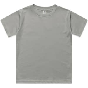 A grey youth classic tee with a round neckline and short sleeves. It features a small logo on the neckline.