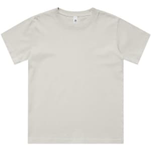 A light grey kids' heavy faded T-shirt featuring a round neckline and short sleeves. It has a logo tag on the inside.