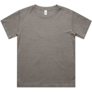 A heavy faded tee in a muted olive grey colour. The shirt has a classic crew neck design and features a logo.