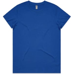 A vibrant blue T-shirt featuring a crew neck design and a logo on the label.