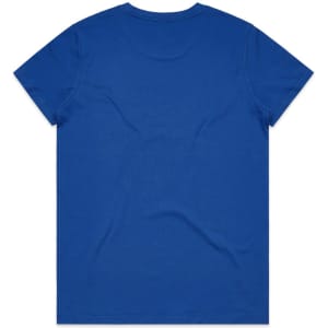 A blue T-shirt featuring a solid design with a round neck and short sleeves. It includes a logo on the fabric.