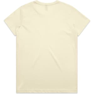 A light cream-coloured T-shirt featuring a plain back and a small logo at the neckline.