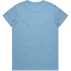 A light blue t-shirt with a classic fit and a branding logo on the back.
