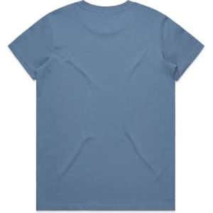 A blue t-shirt with a standard crew neck and short sleeves, featuring a plain back with no visible design.