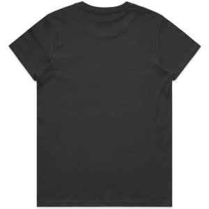 A black t-shirt featuring a plain back design and a branding logo.