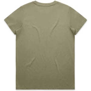 A green t-shirt featuring a plain back design and a small logo.