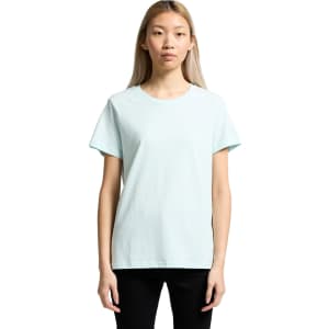 A light mint green t-shirt with a classic crew neck and short sleeves, featuring a branding logo.