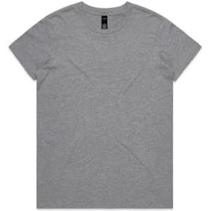 A grey t-shirt featuring a crew neck design and an attached logo.