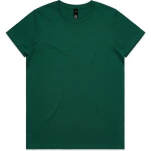 A green T-shirt with a crew neck and short sleeves, featuring a brand logo on the label.