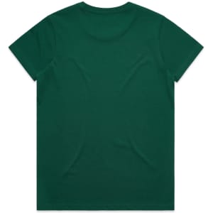 A green t-shirt with a classic crew neckline and short sleeves, featuring a logo on the back.