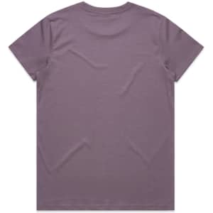 A plain purple t-shirt with a classic crew neckline and short sleeves. It features a branding logo on the back.