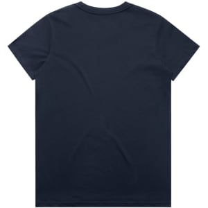 A navy blue t-shirt featuring a plain back design and a logo on the neck area.