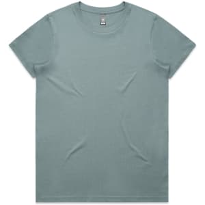 A green T-shirt with a round neck and short sleeves, featuring a logo on the label.