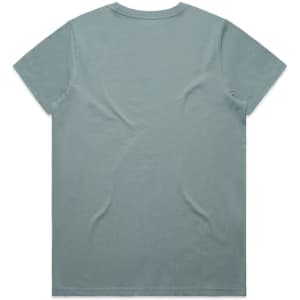 A green t-shirt with a simple design and a branding logo on the back.