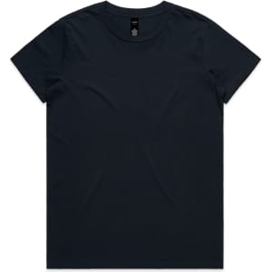 A dark navy t-shirt featuring a round neckline, short sleeves, and a simple design with a logo.