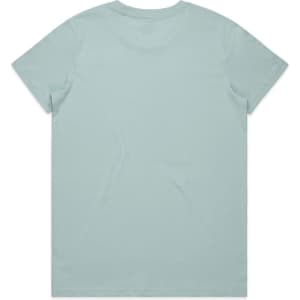 A light blue t-shirt with a simple design and a logo on the back.