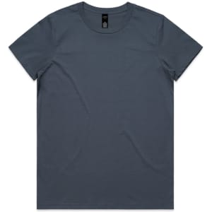 A dark blue t-shirt with a round neck and short sleeves. The shirt features a branding label on the neck.