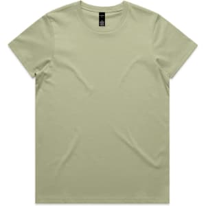 A light green t-shirt with a crew neck and short sleeves. The shirt has a tag and features a small logo.
