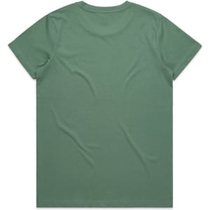 A green t-shirt with a plain back, featuring a logo near the neckline.