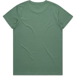 A green t-shirt with a simple design and a logo on the back.