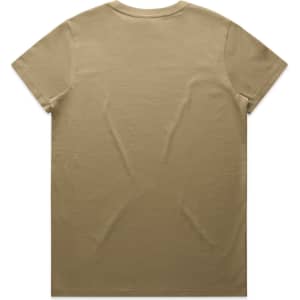 A plain khaki T-shirt featuring a crew neckline. The back is unadorned with no visible branding.