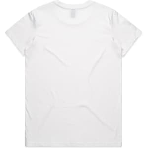 A plain white T-shirt featuring a standard crew neck and short sleeves. The shirt has a logo on the back.