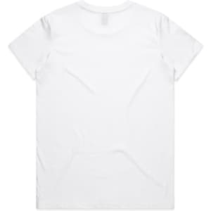 A white t-shirt with a classic crew neck and short sleeves, featuring a plain back and a logo on the tag.
