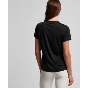 A black active tee featuring a round neck and short sleeves, with a smooth back design and logo detail.