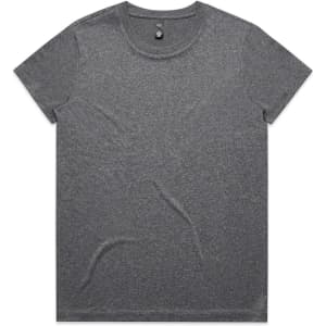 A grey active tee with a round neckline and short sleeves. It has a logo on the upper back.