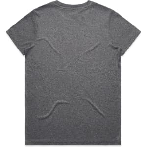 A grey T-shirt with a soft texture, featuring a logo on the back. The shirt has a classic crew neckline.