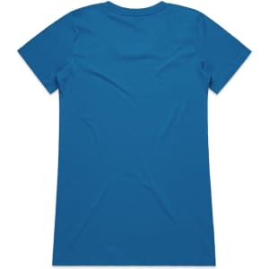 A blue t-shirt featuring a classic crew neck and short sleeves, displayed from the back view.